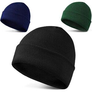 Men's 3-pack Black Navy Green Spring Summer Autumn Winter Slouchy Beanies Hats